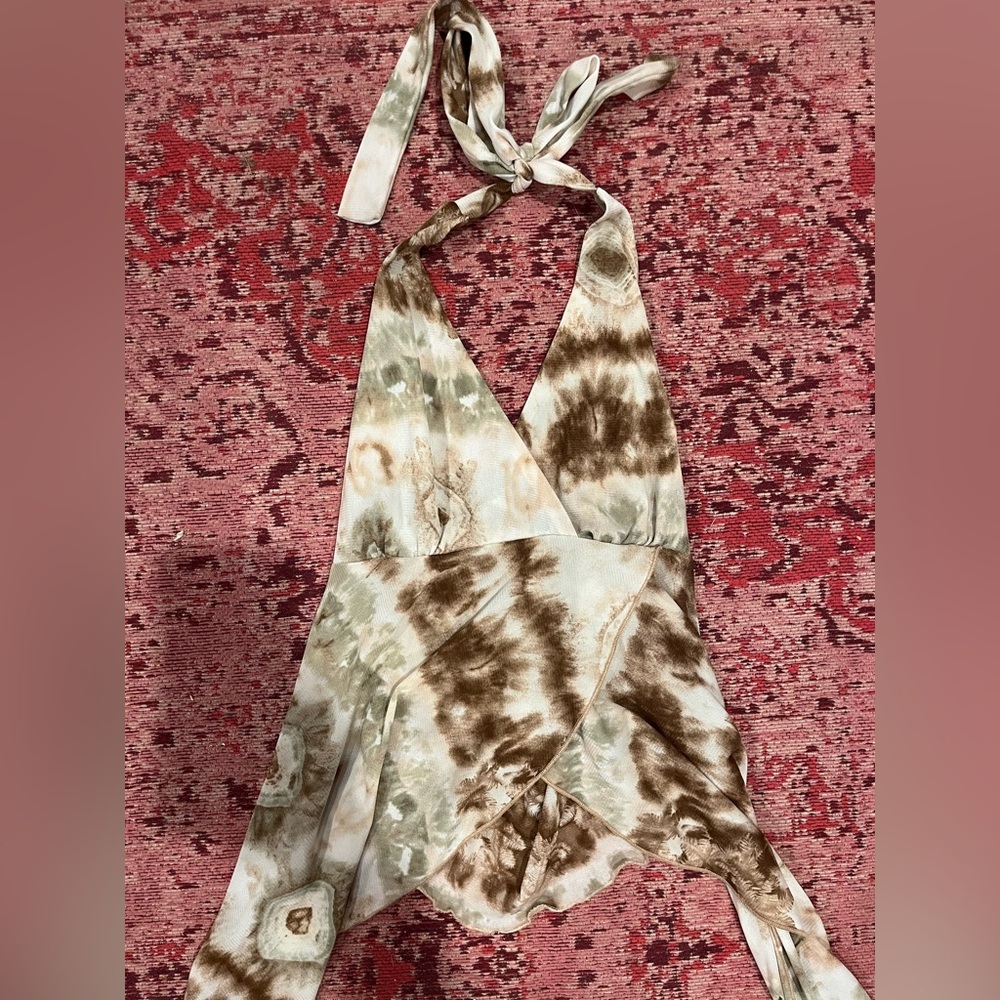 Y2K Boho Tie Dye Lightweight Halter Crop Top, Size: Small